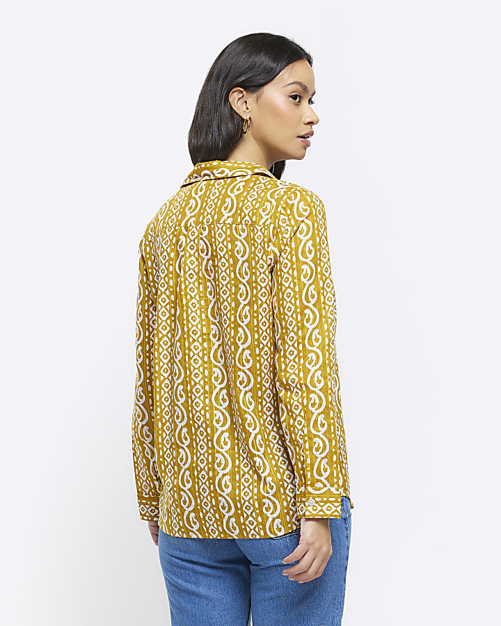 Yellow paisley print long sleeve shirt