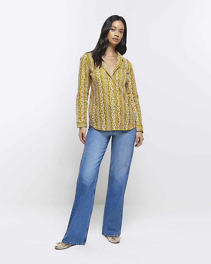 Yellow paisley print long sleeve shirt