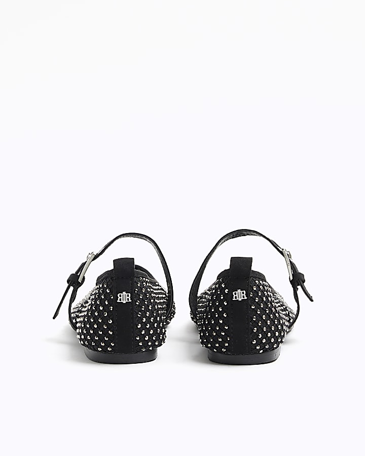 Black mesh studded mary jane ballet pumps