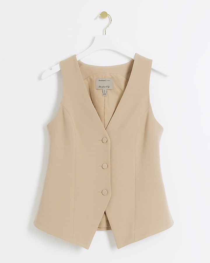 Beige button up long waistcoat