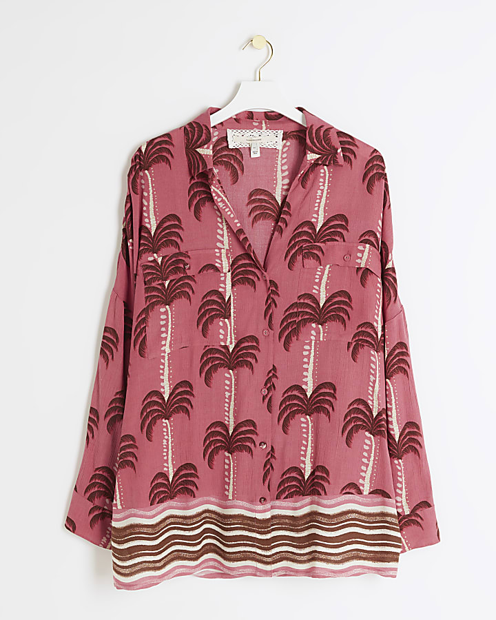 Plus pink palm tree beach shirt