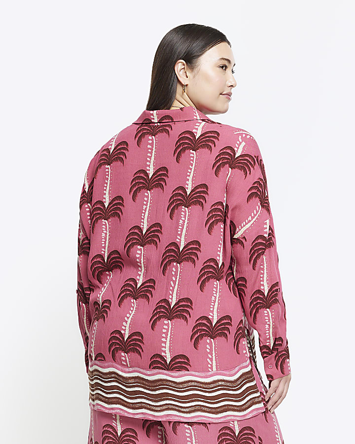 Plus pink palm tree beach shirt