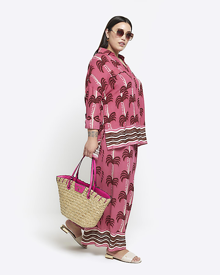 Plus pink palm tree beach shirt