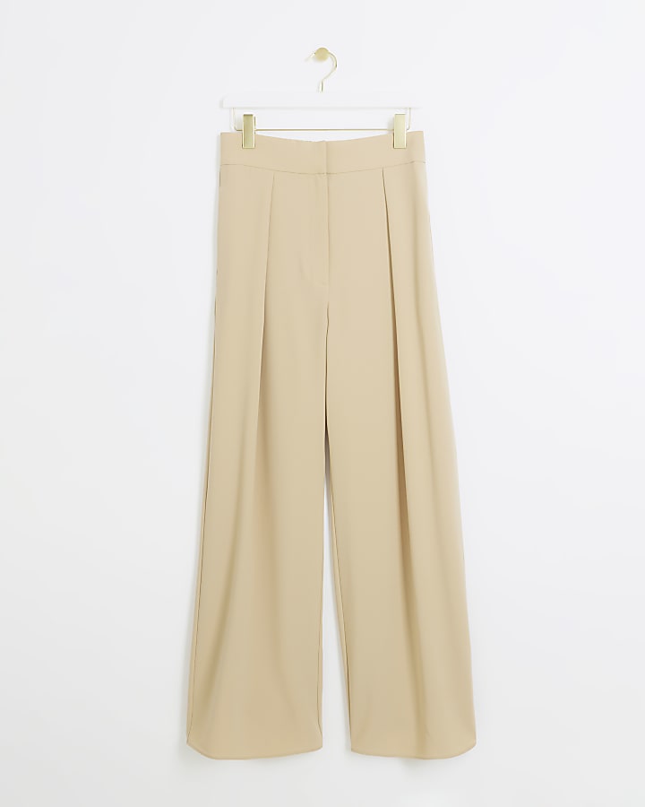 Beige high waisted wide leg trousers