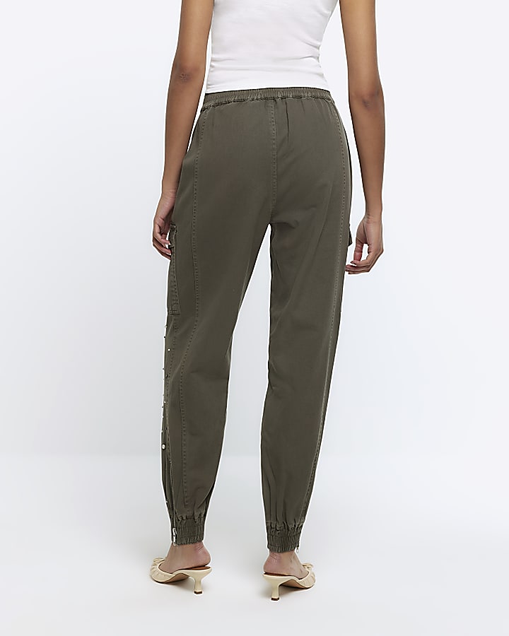 Khaki embellished cuffed cargo trousers