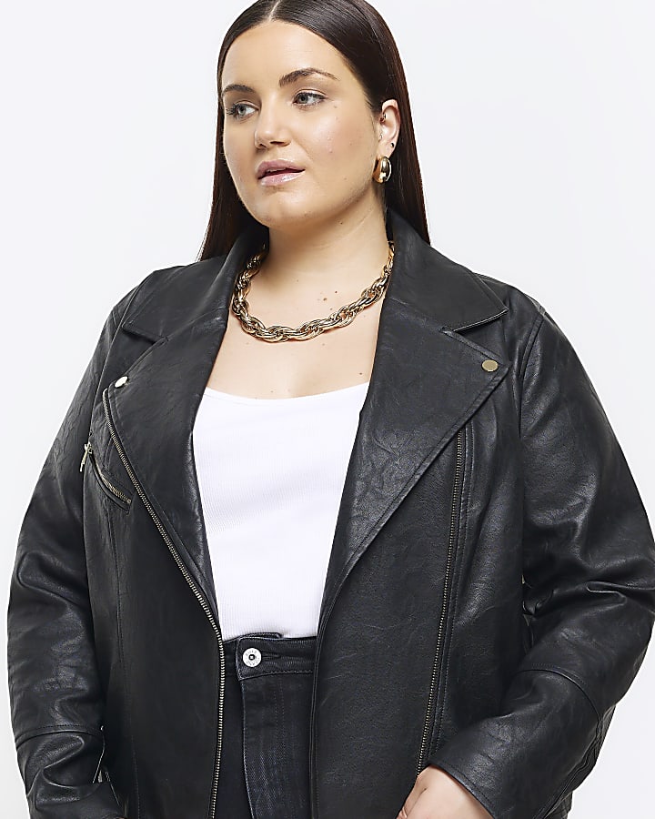 Plus black faux leather biker jacket