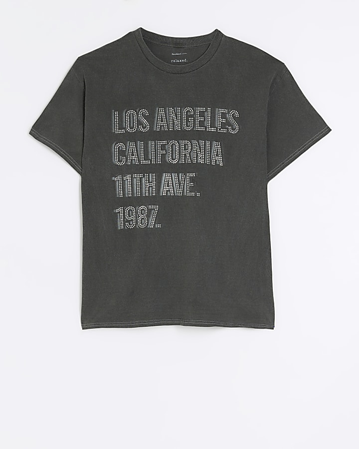 Grey diamante graphic t-shirt