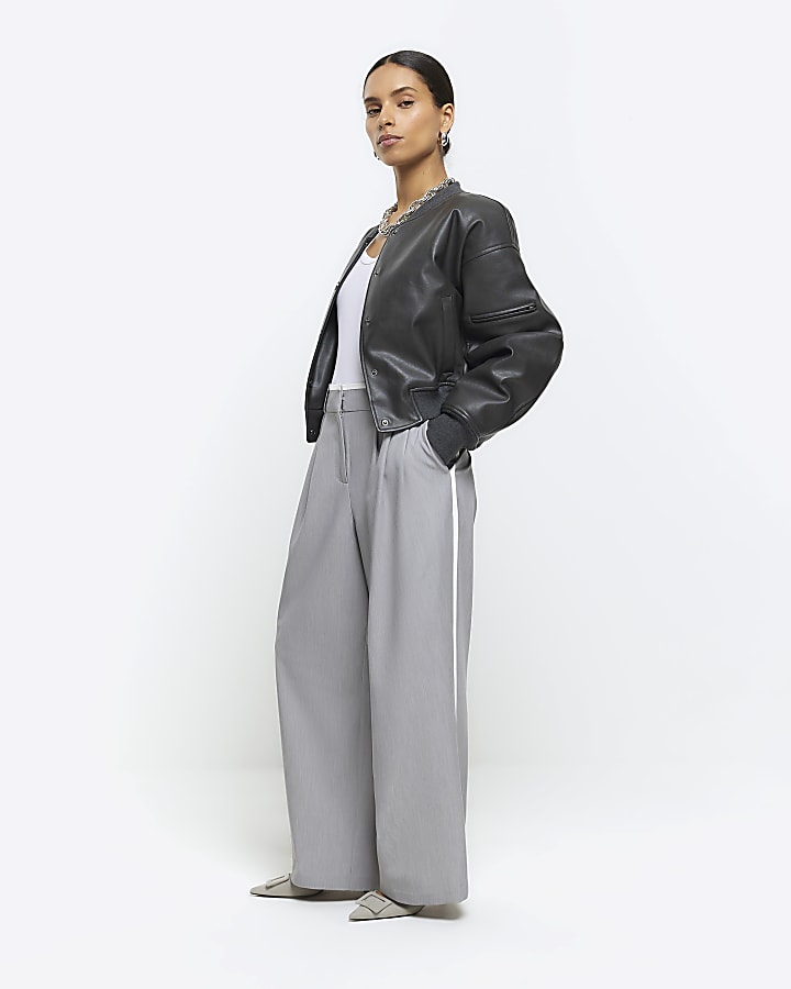 Grey trousers with side stripe on sale