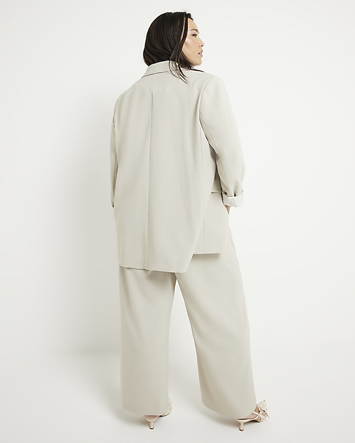 Plus light green rolled sleeve blazer