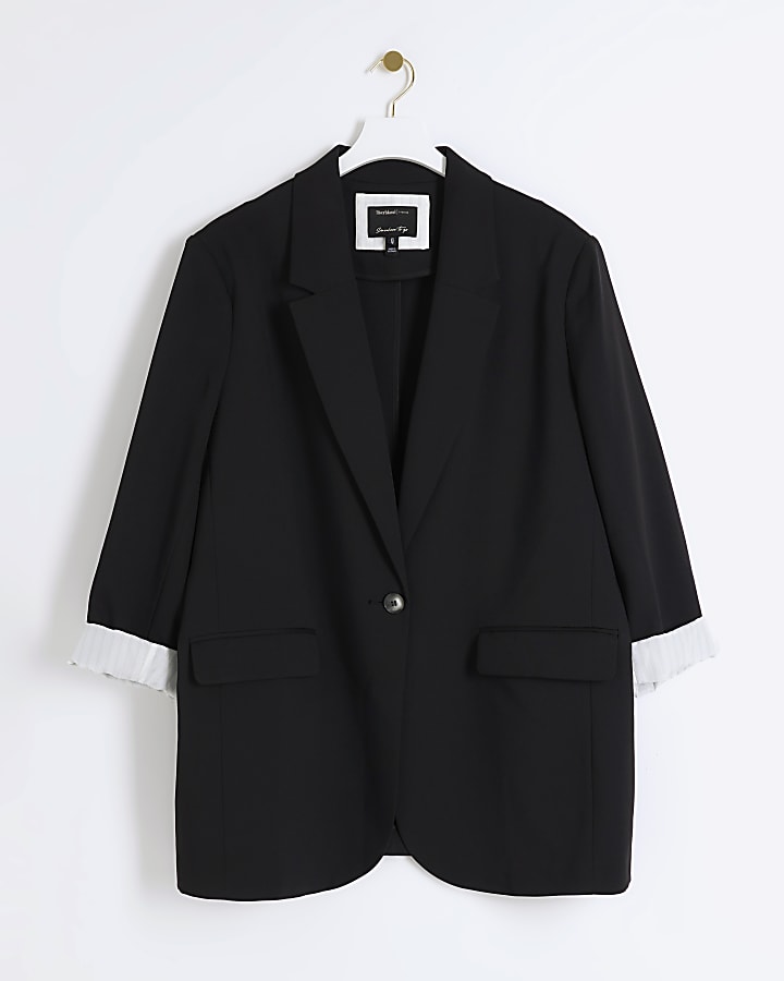 Plus black rolled sleeve blazer