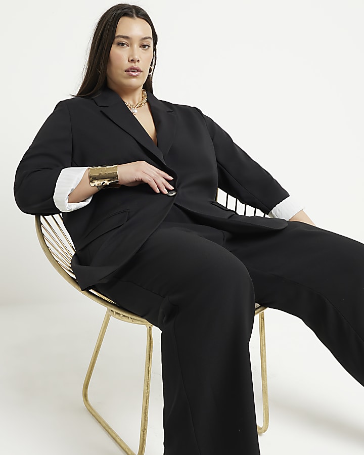 Plus size black wide leg trousers hotsell