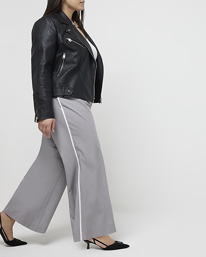 Plus grey side stripe wide leg trousers