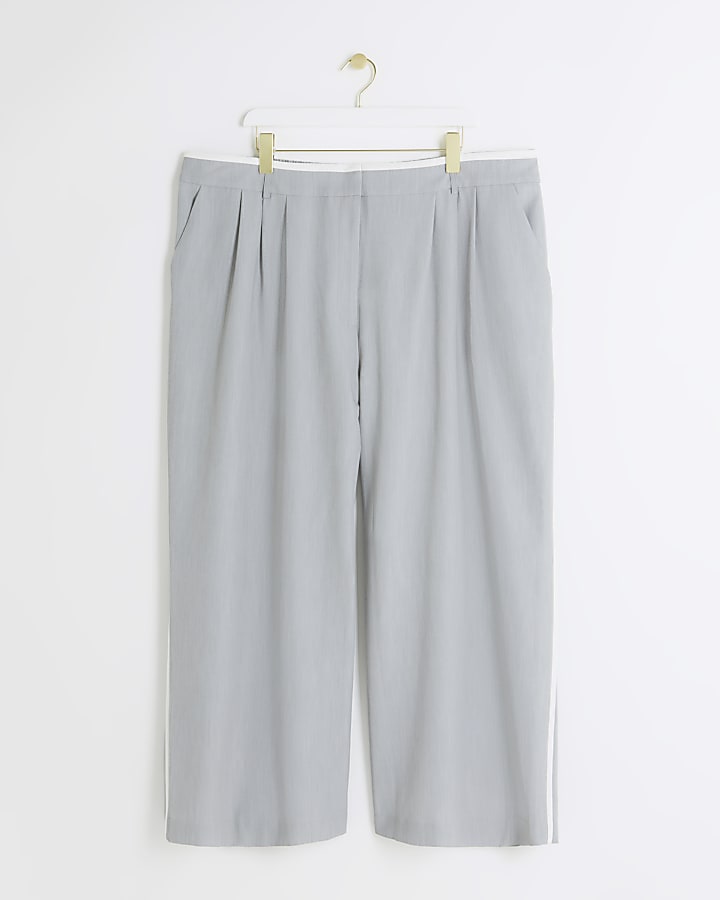 Plus grey side stripe wide leg trousers