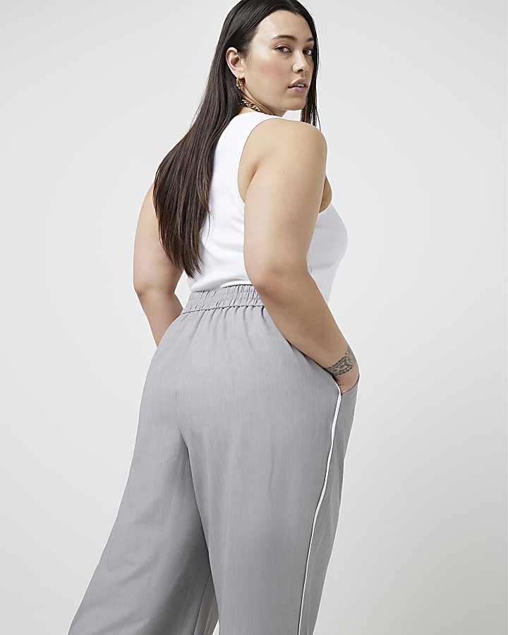 Plus grey side stripe wide leg trousers