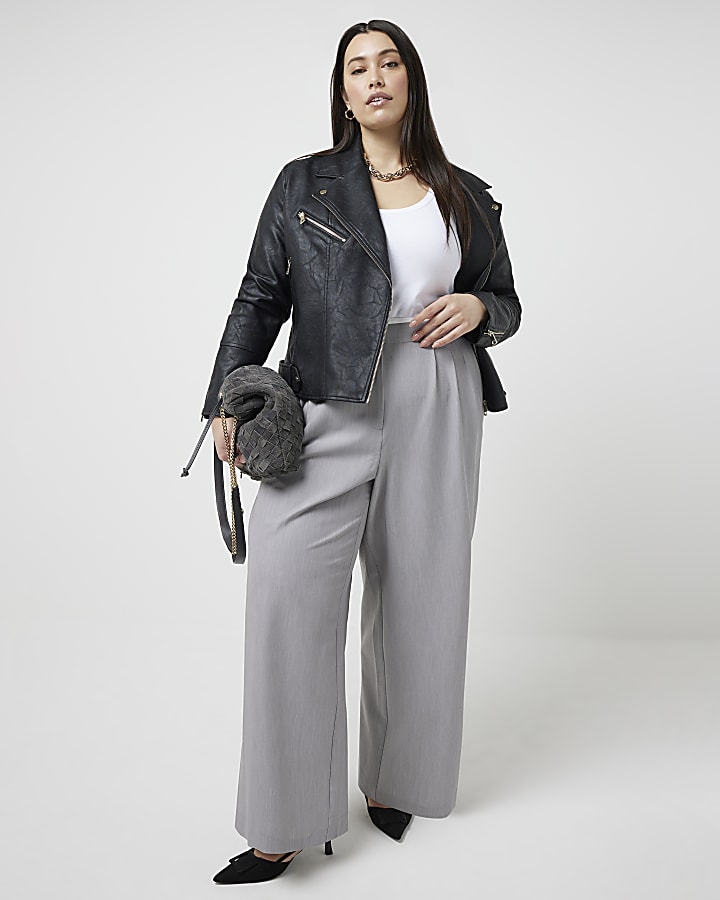 Plus grey side stripe wide leg trousers