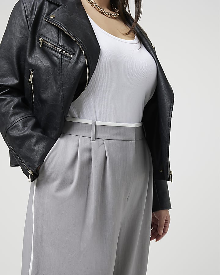 Plus grey side stripe wide leg trousers