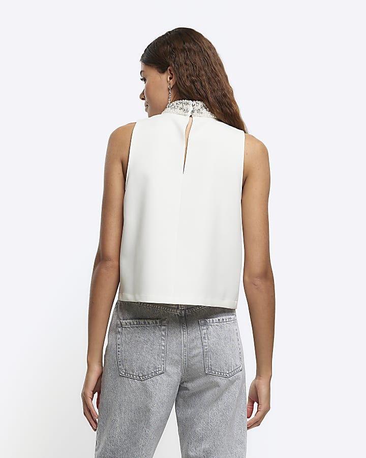 White diamante neck vest top