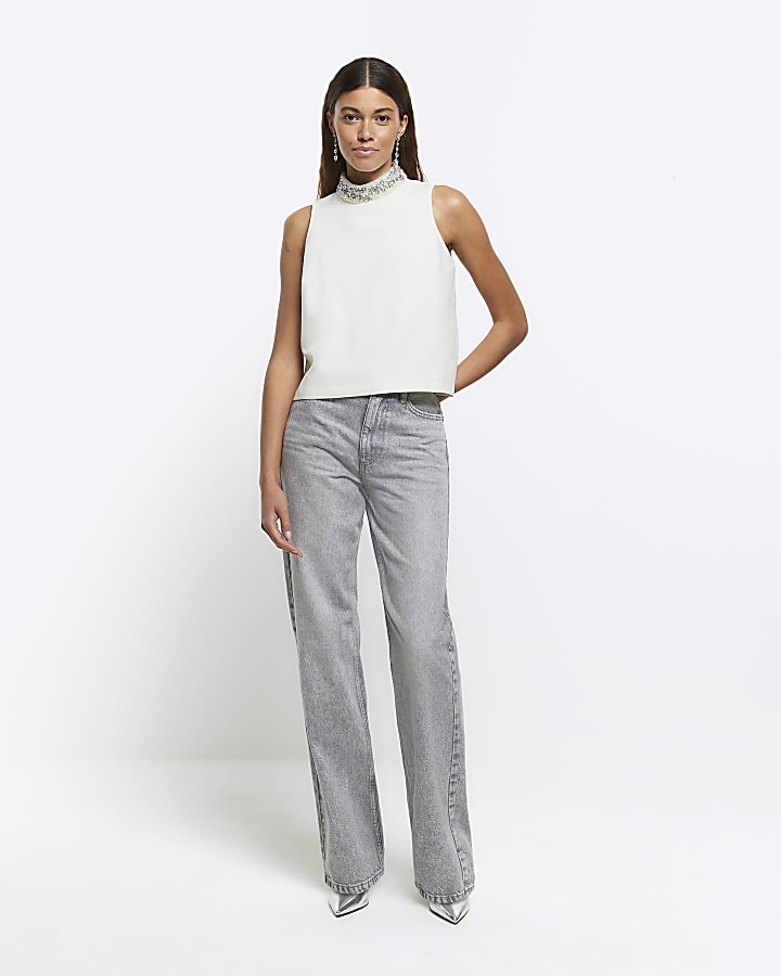 White diamante neck vest top