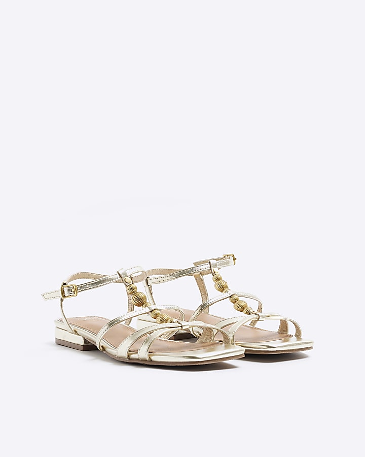 Gold Beaded Flat Sandals