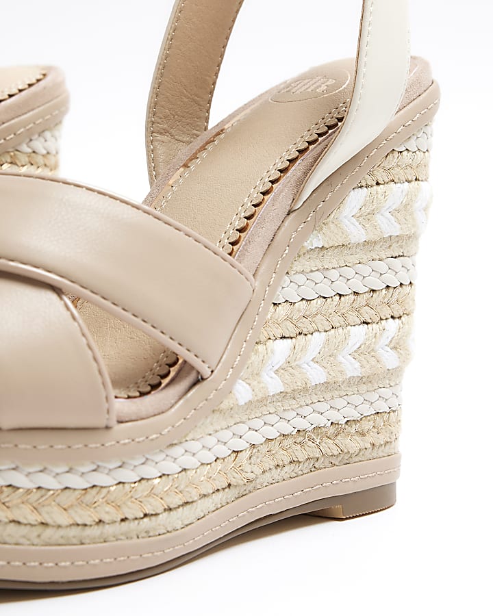 White crossed wedge espadrille sandals