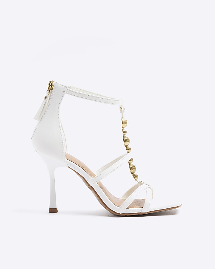 White beaded heeled sandals