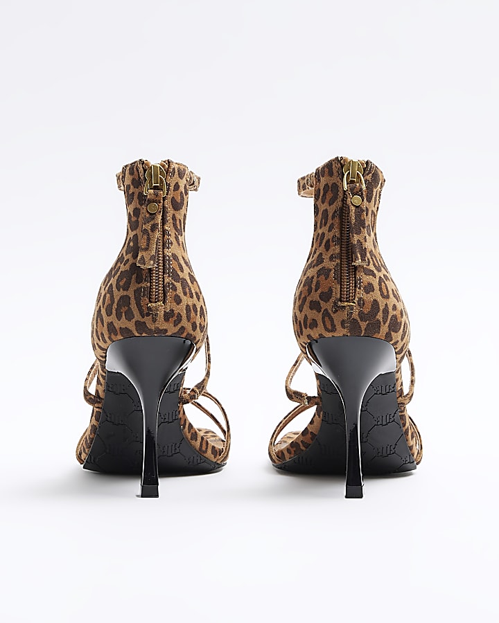 Brown beaded heeled sandals