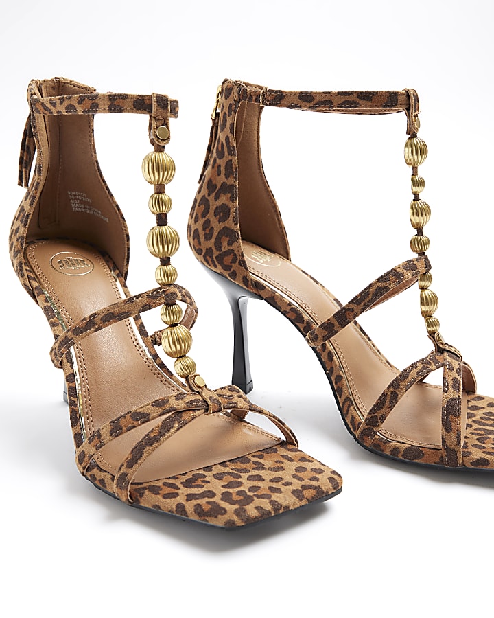 Brown beaded heeled sandals