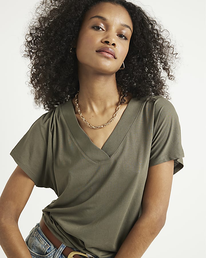 Khaki V neck t-shirt