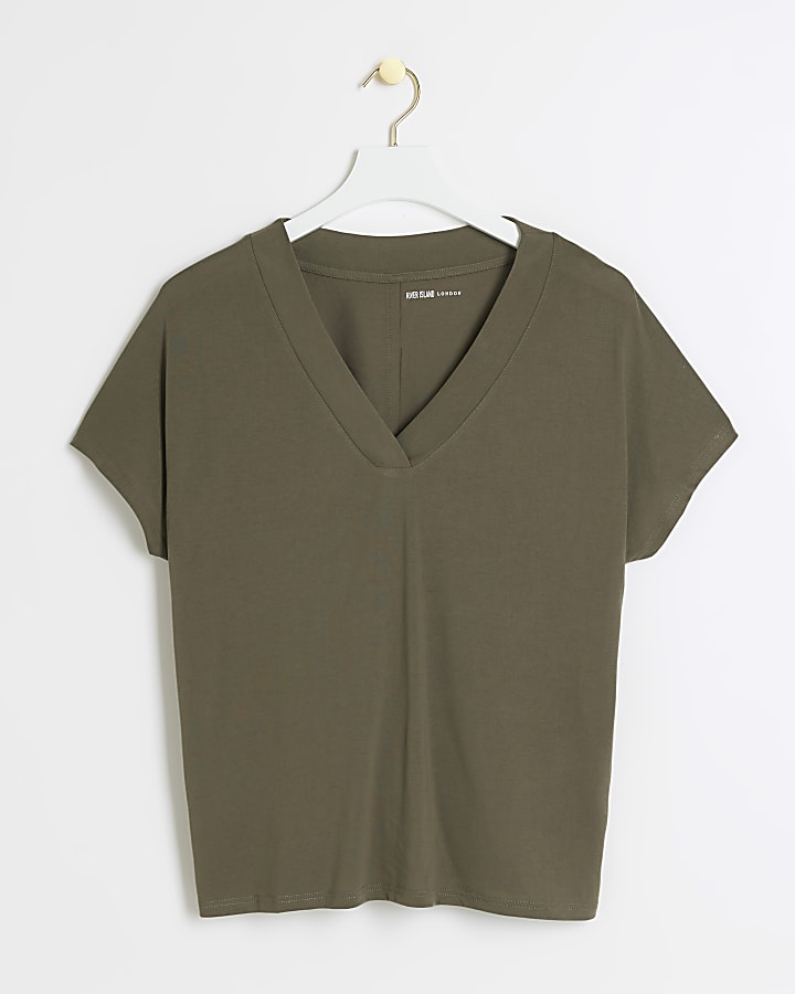 Khaki V neck t-shirt