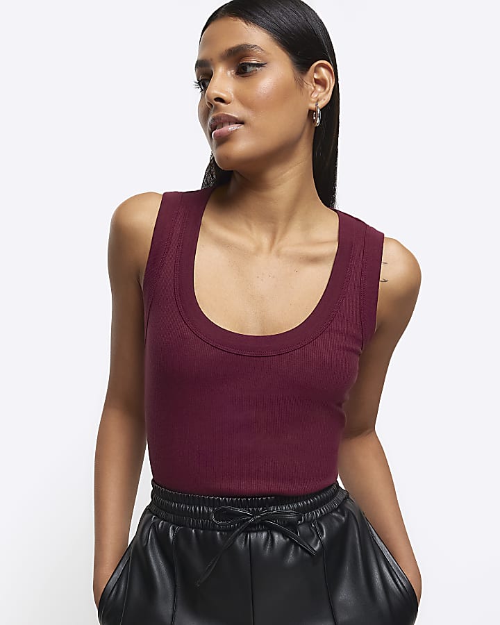 Red scoop neck vest top