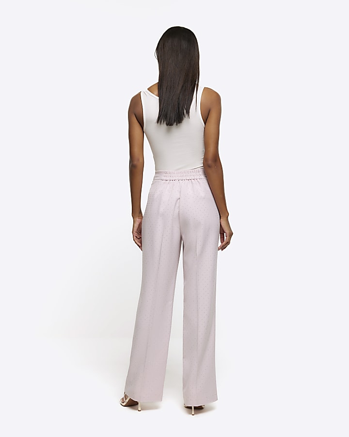 Pink diamante straight leg trousers