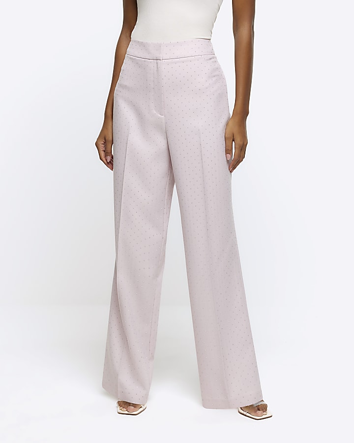 Pink diamante straight leg trousers