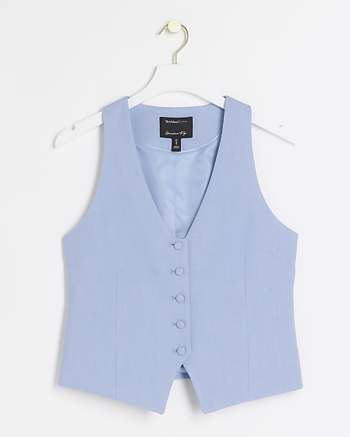 Blue Button Front Waistcoat