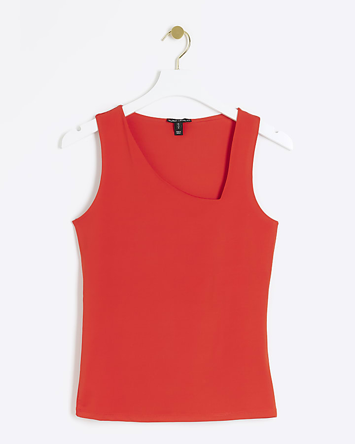 Red asymmetric tank top