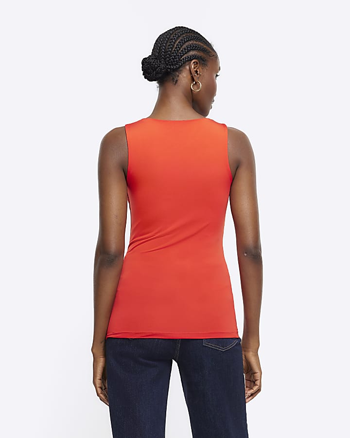 Red asymmetric tank top