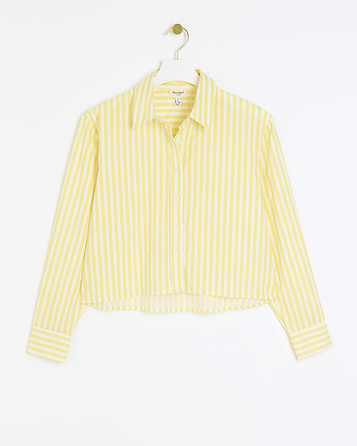 Yellow stripe poplin cropped shirt