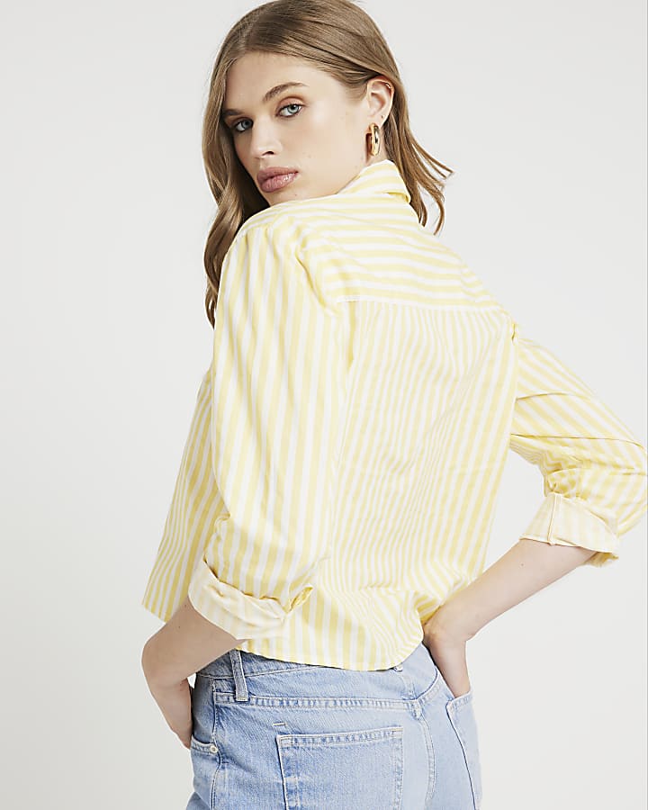 Yellow stripe poplin cropped shirt