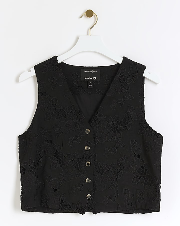 Black floral broderie waistcoat