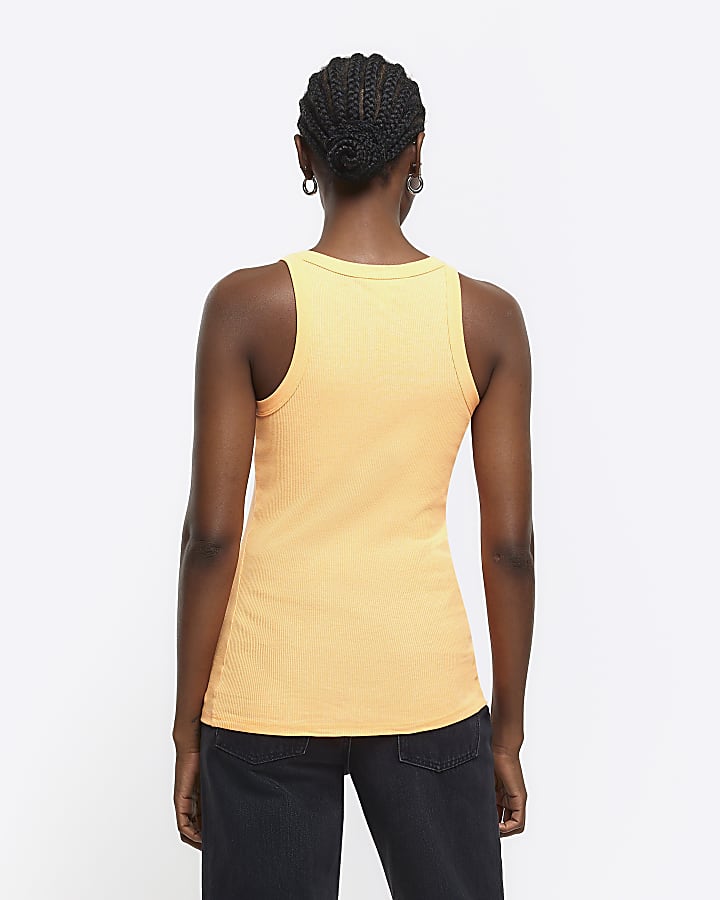 Orange ribbed racer vest top