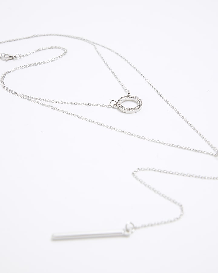 Silver Disc Multirow Necklace