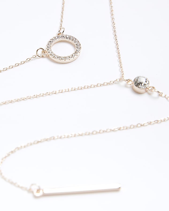 Rose Gold Disc Multirow Necklace