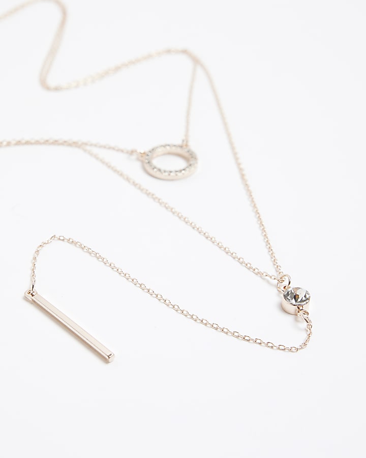 Rose Gold Disc Multirow Necklace