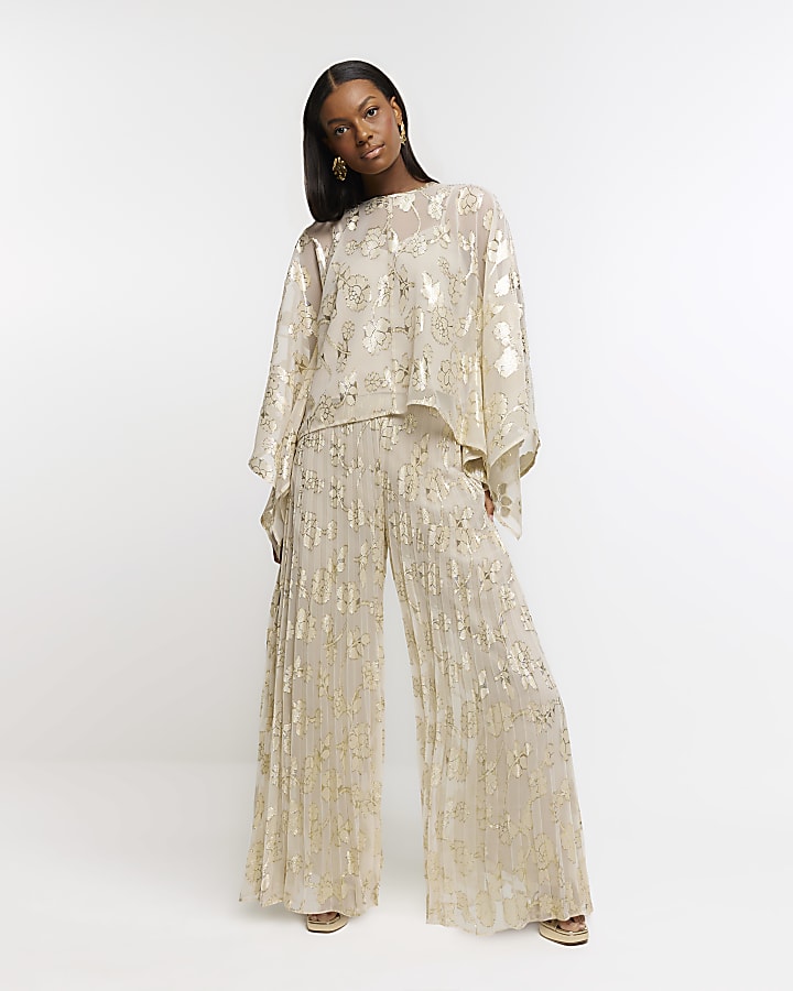 Gold wide leg trousers hotsell