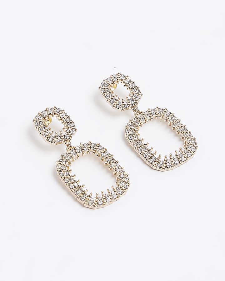 Gold Diamante Drop Earrings