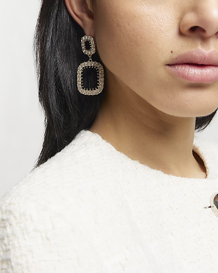 Gold Diamante Drop Earrings