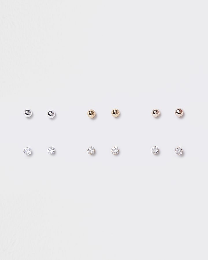 Metal Cubic Zirconia Stud Earrings Multipack