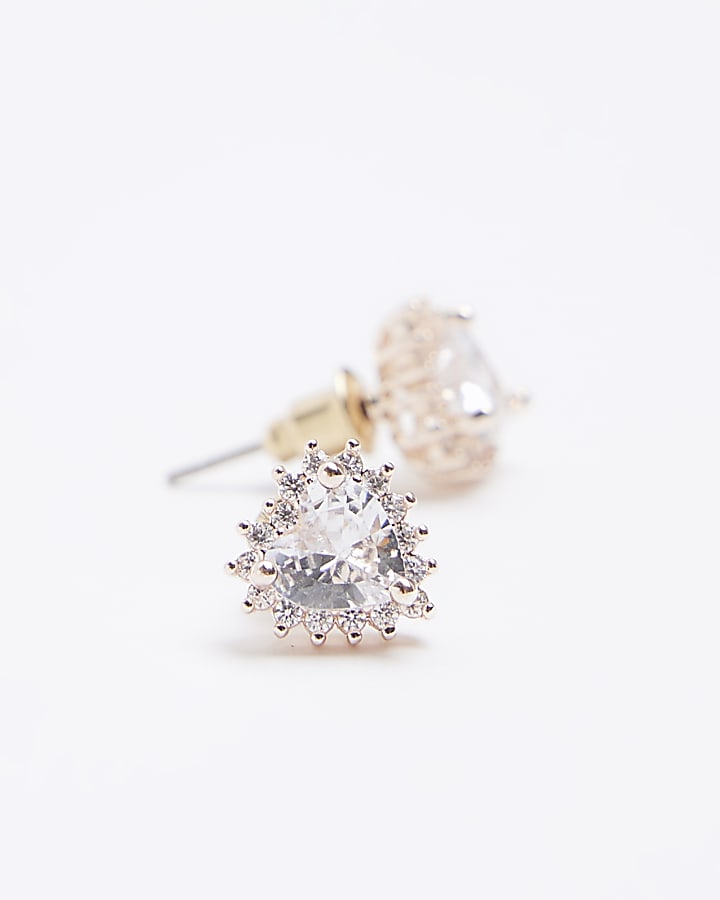 Rose gold diamante heart stud earrings