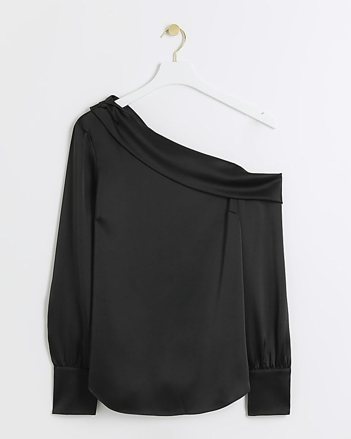 Black satin off shoulder top