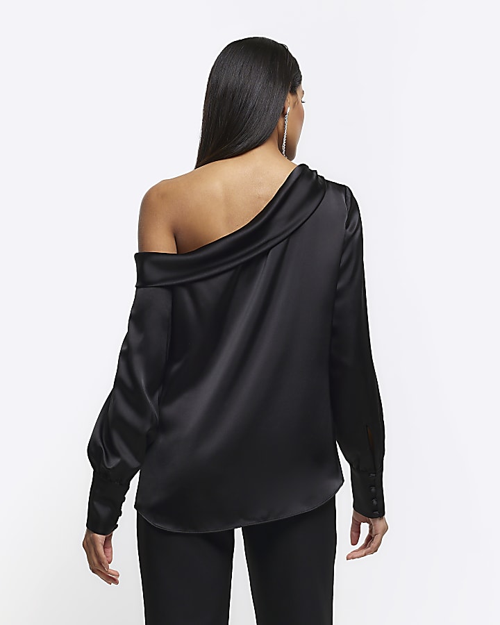 Black satin off shoulder top