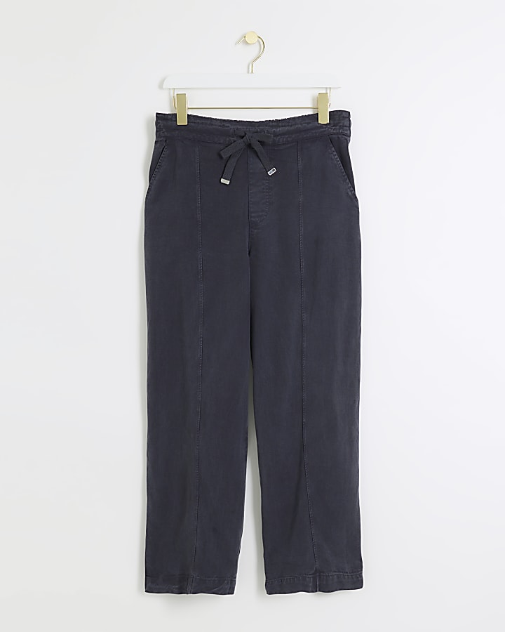 Petite Navy wide leg lyocell trousers